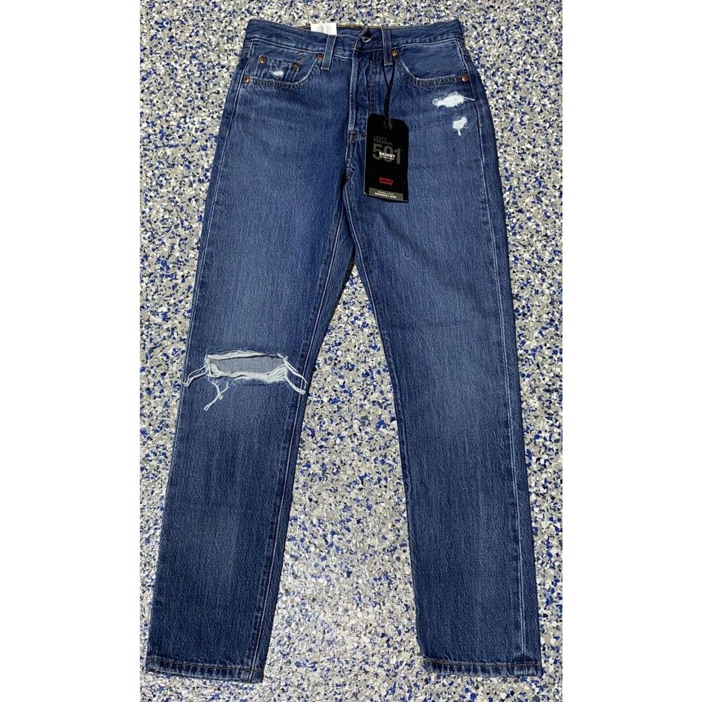 Levi's 501 Button Fly Skinny High Rise Jeans Women's Size 24 x 28 Distressed NEW